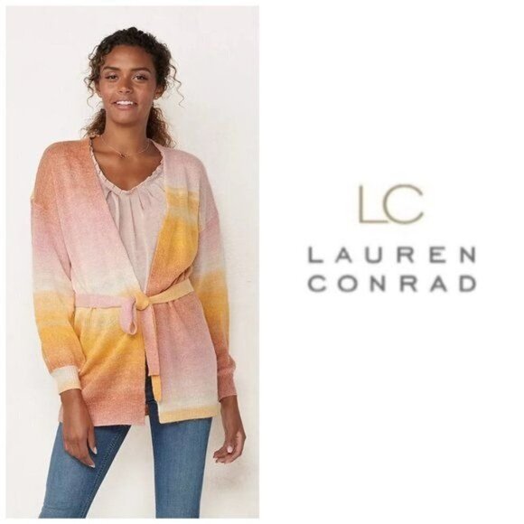 LC Lauren Conrad Womens Pink Ombre Belted Knit Cardigan Sweater Plus Sz XXL New - Picture 8 of 9
